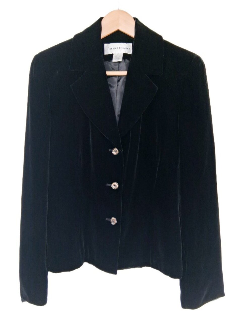 Rena Rowan Silk Blend Velvet Blazer Jacket Tailored Black Lined SZ 6